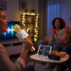 Myrva Rechargeable Wireless <b>Microphone</b> <b>Bluetooth</b> Metal Karaoke Voice Recording Live Streaming - Product Image 3