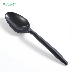 FULING Customizable Restaurant Takeaway Teaspoon Black Disposable Wrapped Plastic Spoon