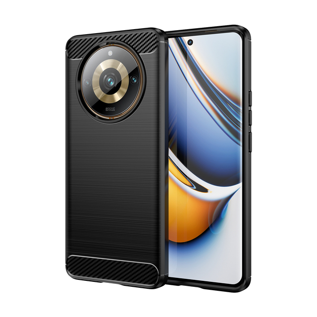 Carbon Fiber Pattern Stylish Brushed Matte TPU Silicone Rugged Bumper Back Phone Case Cover for Realme 11 Pro+