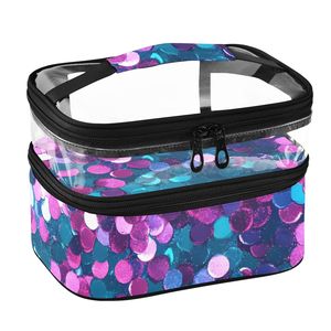 Fashion Cosmetic <b>Case</b> with Paillette Pattern Zipper Closure Soft Handle Medium Capacity Polyester Double Layer <b>Makeup</b> Bag - Product Image 1