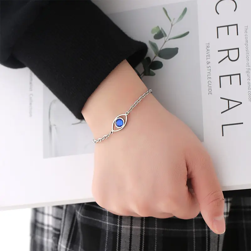 Fashion Simple Blue Eyes Titanium Steel Bracelet Lucky Jewelry