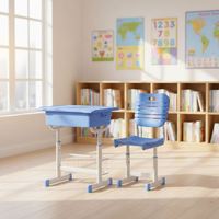 Ensemble bureau et chaise pour étudiants réglables en hauteur, durables, avec structure métallique et surface de travail en plastique pour usage scolaire