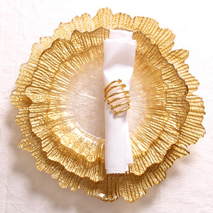 Assiettes de Présentation en <span class=keywords><strong>Verre</strong></span> Doré en Gros avec Bordure Dorée pour Mariage - Product Image 1