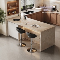 Comptoir de bar en ardoise de style moderne du milieu du siècle, îlot de cuisine compact à plan ouvert, poste de travail encastré, table multifonctionnelle