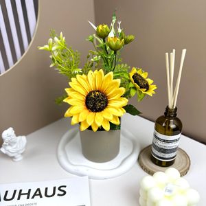 Plante artificielle en pot de tournesol de la collection Fuyu, fleur en soie faite à la main, décoration pour salon, entrée, table basse - Product Image 4