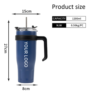 Houroffer Logotipo personalizado 40oz Navidad Acero inoxidable Aislamiento al vacío Taza de café verde azulado Vaso Fabricante con asa y pajita - Product Image 5