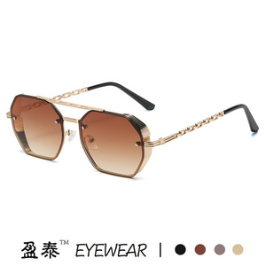 Lunettes de soleil Yingtai pour femme, monture métallique dorée, verres dégradés UV400, branches à chaîne tendance, protection solaire - Product Image 2