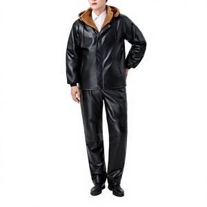 Conjunto Deportivo de Poliéster Negro para Hombre, con Capucha, Cierre de Cremallera Completo, Corte Regular, Ropa de Invierno, Resistente al Viento, Estilo Casual Urbano - Product Image 1