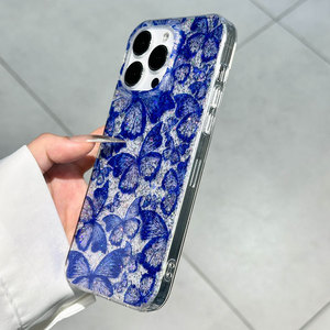 Coque pour iPhone 17 Pro Max, motif papillon bleu avec paillettes en résine, protection intégrale antichoc - Product Image 6