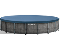 Kolam Renang Intex 26742 di Atas Tanah 15 kaki X 48 inci Rangka Baja Greywood Set Kolam Renang Luar Ruangan di Atas Tanah dengan Penutup & Pompa