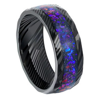 CHENG JEWELERS Bague de fiançailles vintage en acier Damas plaqué zinc noir avec incrustation de pierres concassées, 8 mm, pour homme