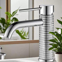 Robinet de lavabo de luxe moderne, monocommande, monotrou, en laiton, mitigeur eau chaude et froide, à poser sur le plan, avec cartouche céramique