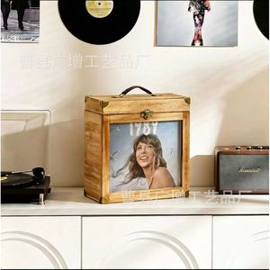 Wooden Portable Flip Top Record Cd <b>Storage</b> <b>Box</b> Solid Wood Desktop Decoration <b>Photo</b> Frame Magazine <b>Storage</b> Rectangle Standing - Product Image 1