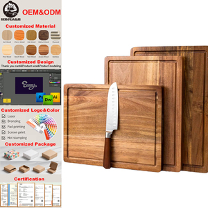 <span class=keywords><strong>Planche</strong></span> à découper en bois d'acacia grande taille avec rainures de jus pour la cuisine préparation des repas en plein air servir du fromage hacher - Product Image 1