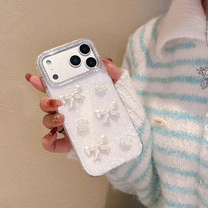 เคสโทรศัพท์ลายดอกไม้ไล่เฉดสี ประดับโบว์และเปลือกหอย สำหรับ iPhone 17 16 15 Pro Max ลายการ์ตูนเพชร ลายแมว KT  แบบมีเท็กซ์เจอร์  ฝาหลังเลเซอร์ รุ่นใหม่ - Product Image 5