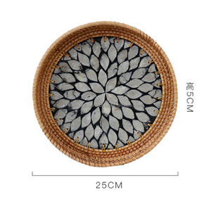 Wintop Set 3 Bandeja de servicio duradera ecológica de ratán nácar con asa para uso en mesa de café - Product Image 3