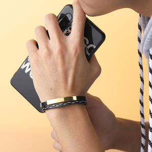 Gioielli Punk bracciale in pelle intrecciata a mano con incisione in acciaio inossidabile personalizzato per coppia - Product Image 6