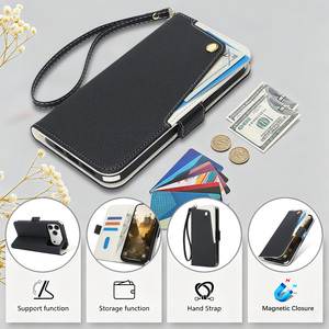 Étui portefeuille premium pour <span class=keywords><strong>iPhone</strong></span> 17 16 15 14 13 Pro Max, blocage RFID, 360° °   Housse antichoc avec sangle de poignet et support intégré - Product Image 6