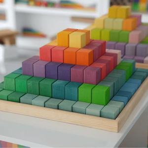 Bloques de construcción grandes de madera para niños, 100 piezas, bloques de apilamiento de pirámide de arcoíris de tilo, juego creativo - Product Image 5