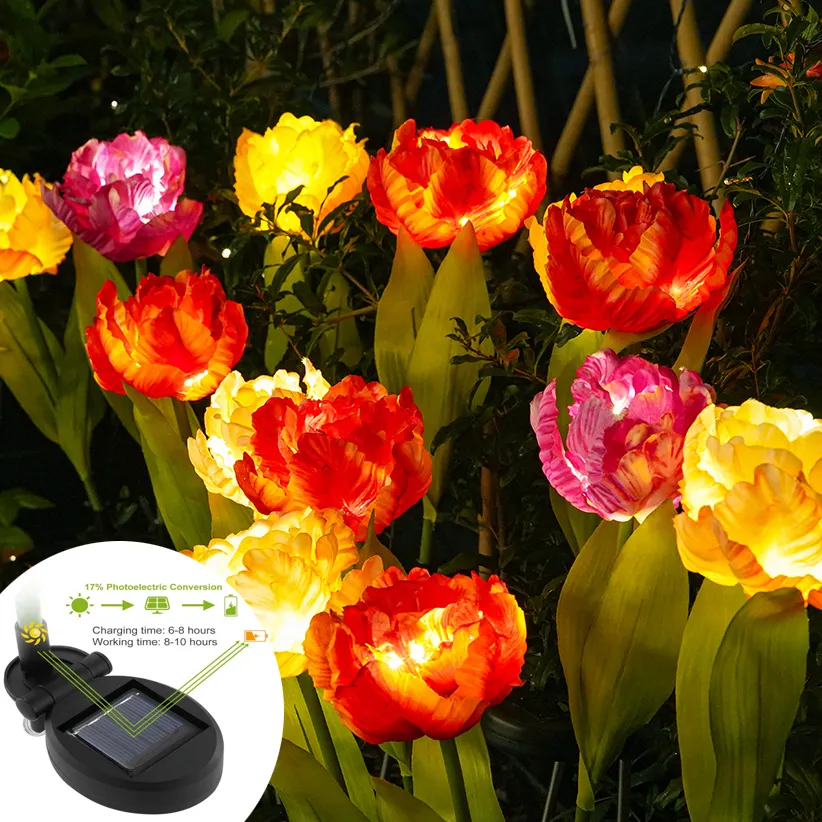 New Product Hot Selling LED Outdoor Tulips Flower Stack Solar Garden Light for Wedding Party Decoration