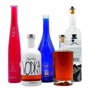 Bouteille ronde transparente de 750ml, vente en gros, whisky, champagne, esprit, bouchon de guala, bouteille en verre de 500ml