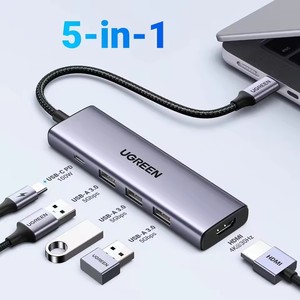 Revodok UGREEN Hub USB C 5 in <span class=keywords><strong>1</strong></span> Adattatore Multiporta 4K <span class=keywords><strong>HDMI</strong></span> 100W Power Delivery <span class=keywords><strong>3</strong></span> USB A <span class=keywords><strong>3</strong></span>.0 5Gbps Dongle USB C per MacBook Pro - Product Image 5
