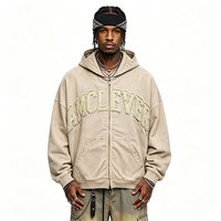 Sweat à capuche OEM personnalisé, coupe ample, style vintage délavé, effet vieilli et bords bruts, fermeture éclair bidirectionnelle, broderie de patchs