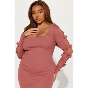 Vestido francés sexy de manga larga con abertura, cuello cuadrado y pecho cruzado de punto - Product Image 2