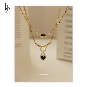 JOJO Fashion 2023 luxury 18k gold plated heart shape necklace for women jewelry hand drip oil enamel necklaces set women