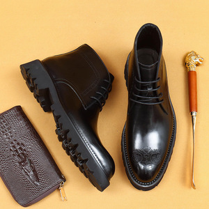 Botas de Tobillo para Hombre, Primavera-Otoño, Parte Superior de Cuero Genuino con Estampado de Leopardo, Suela de Goma, Impermeables, para Trabajo - Product Image 2