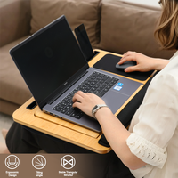 Table de bureau portable pliable en bambou avec support d'écran réglable et coussin inclinable pour usage domestique ou au bureau