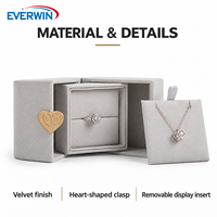 Boîte à bijoux carrée en velours à double ouverture avec fermoir cœur, coque rigide exquise, pour présentation et emballage de bijoux de mode – Offre Spéciale