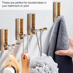 Crochets muraux rétractables pliables en alliage <span class=keywords><strong>de</strong></span> zinc or brossé crochets suspendus <span class=keywords><strong>pour</strong></span> salle <span class=keywords><strong>de</strong></span> bain placard <span class=keywords><strong>cuisine</strong></span>-or brossé - Product Image 6