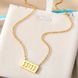 KISSWIFE – collier carré plaqué or 18k 11:11 en acier inoxydable avec pendentif Double 11 chiffres