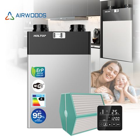 Vertical ERV Decentralised HRV Mechanical Wall Mounted Heat Recovery Ventilators Wifi Control
