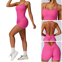 Combinaison de yoga une pièce personnalisable avec logo pour femme, dos croisé, en Spandex/Nylon extensible dans les quatre sens, justaucorps de fitness avec effet froncé aux fesses