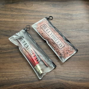 Custom Long Frosted PVC Zipper <b>Bags</b> - Black Printed Logo Plastic Zip Lock Pouch with Ring Pull - Product Image 1