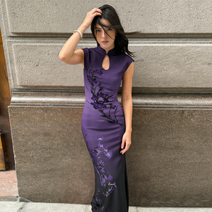 ชุดเดรสสไตล์กี่เพ้าพิมพ์ลายดอกไม้สำหรับผู้หญิง แขนสั้น ทรงเข้ารูป สไตล์วินเทจลำลอง แฟชั่นฤดูร้อน - Product Image 5