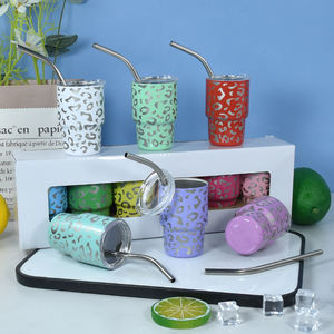 Bicchierini carini in vetro con paglia 3oz Mini <span class=keywords><strong>bicchieri</strong></span> con coperchio e paglia 3oz <span class=keywords><strong>bicchieri</strong></span> isolati - Product Image 4