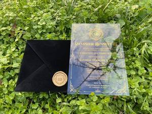 <span class=keywords><strong>Carte</strong></span> d'invitation de mariage acrylique en plexiglas d'enveloppe de velours noir de luxe avec sceau de cire pour la douche nuptiale <span class=keywords><strong>carte</strong></span> de mariage - Product Image 2