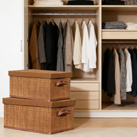 Cesta de Armazenamento Retangular de Bambu Estilo Europeu com Tampa, Caixa Organizadora Dobrável de Vime para Decoração de Mesa, Casa, Cozinha e Escritório