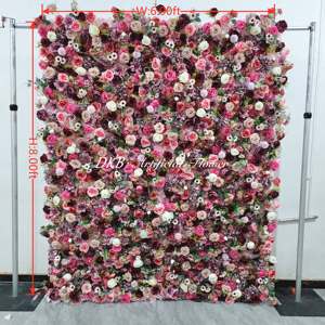 DKB personnalisé 3D Rose fleur mur toile de fond 8x8ft enroulé tissu fleur artificielle mur pour mariage ou décoration de noël - Product Image 1