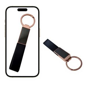 Porte-clés promotionnel artisanal en cuir et métal rose gold de luxe avec impression sérigraphique personnalisée - Product Image 1