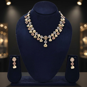 Wholesale 3 Tone Gold Forming Necklaces, Indo-Western Jewelry Set, Fashion Jewelry, Multi Tone Jewelry, Tri Color Brass Jewelry. - Product Image 2
