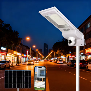 ไฟถนน LED อัจฉริยะ 300W พลังงานแสงอาทิตย์ ควบคุมผ่าน WiFi พร้อมกล้องสนทนาด้วยเสียง เซ็นเซอร์ตรวจจับความเคลื่อนไหว PIR ไฟรักษาความปลอดภัยในตัว - Product Image 1