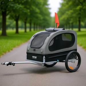 Remorque de vélo pour chien Vevor 88 lb, cadre pliable, roues à dégagement rapide, coupleur universel pour vélo, réflecteurs, drapeau, noir, gris, pour animaux de compagnie - Product Image 2