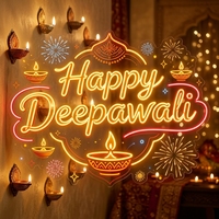 En stock, Lampe à huile indienne, Enseigne néon Joyeux Diwali, Lumières LED en forme pour décoration murale, Enseignes néon personnalisées