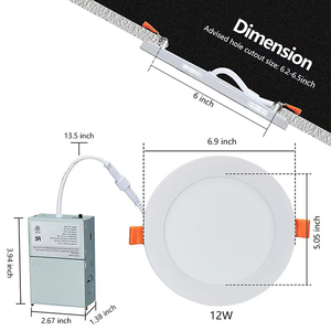 Lámpara de Techo LED Empotrada Ultrafina de 6 Pulgadas y 12 W con Caja de Conexiones, 5CCT, Regulable, Certificación ETL Energy Star - Product Image 2