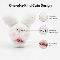 Peluche Lapin Mignon et Doux avec Nœud à Carreaux, Animal en Peluche Blanc en Sherpa pour Enfants, Cadeau d'Anniversaire Vente en Gros OEM/ODM