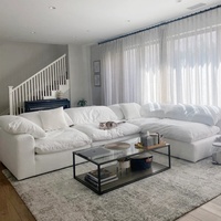 Sofá modular moderno de lujo, juego de sofás modulares de lino con plumas, color blanco